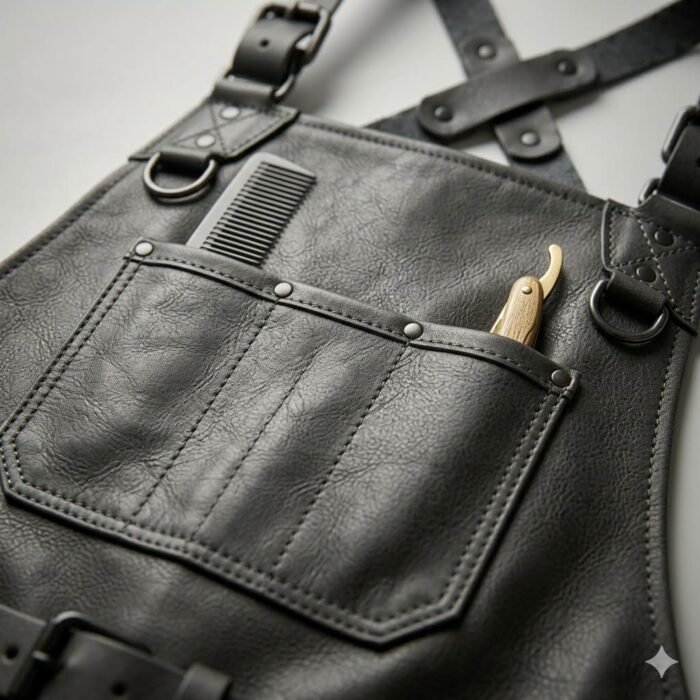 Handcrafted Dark Gray Genuine Leather Barber Apron | MAS Leather Garments - Image 4