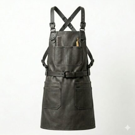 Handcrafted Dark Gray Genuine Leather Barber Apron | MAS Leather Garments