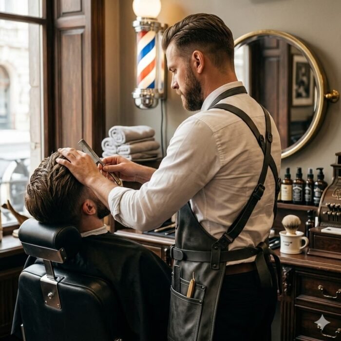 Handcrafted Dark Gray Genuine Leather Barber Apron | MAS Leather Garments - Image 3