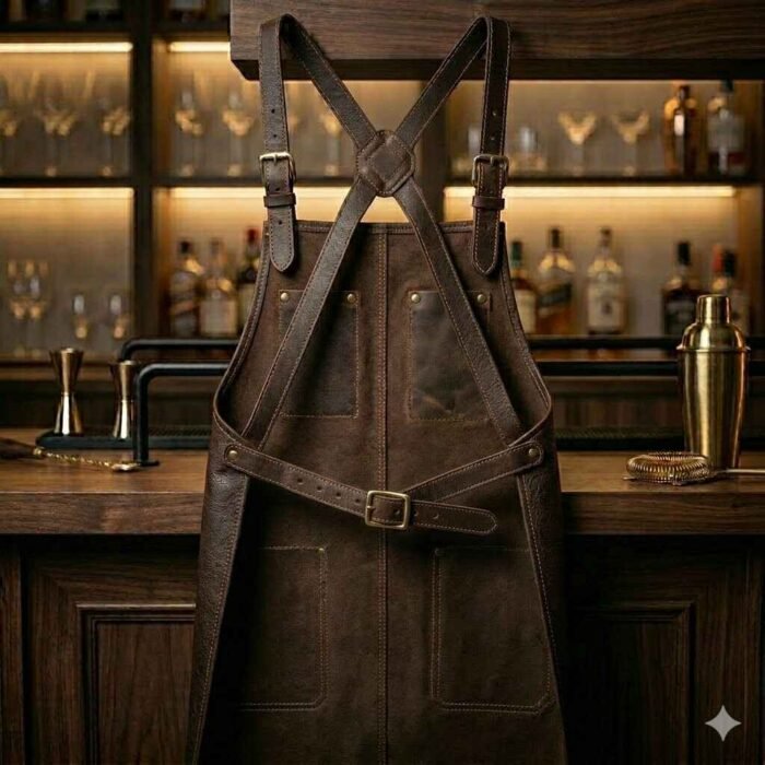 Handmade Brown Genuine Leather Bartender Apron Men's Workwear | MAS Leather Garments - Image 2