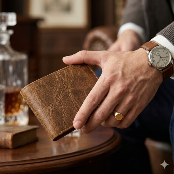Premium Tan Distressed Genuine Leather Card Holder | MAS Leather Garments - Image 2
