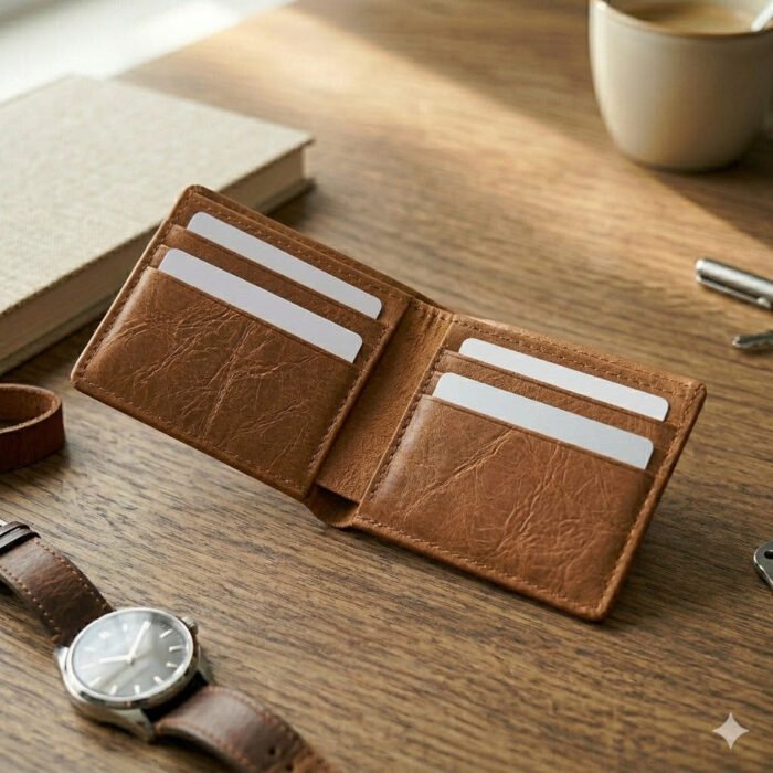 Premium Tan Distressed Genuine Leather Card Holder | MAS Leather Garments - Image 1
