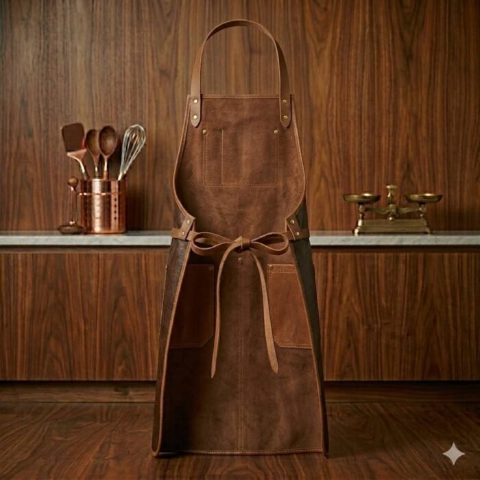 Luxury Two Tone Genuine Leather Chef Apron Men's Workwear | MAS Leather Garments - Image 2
