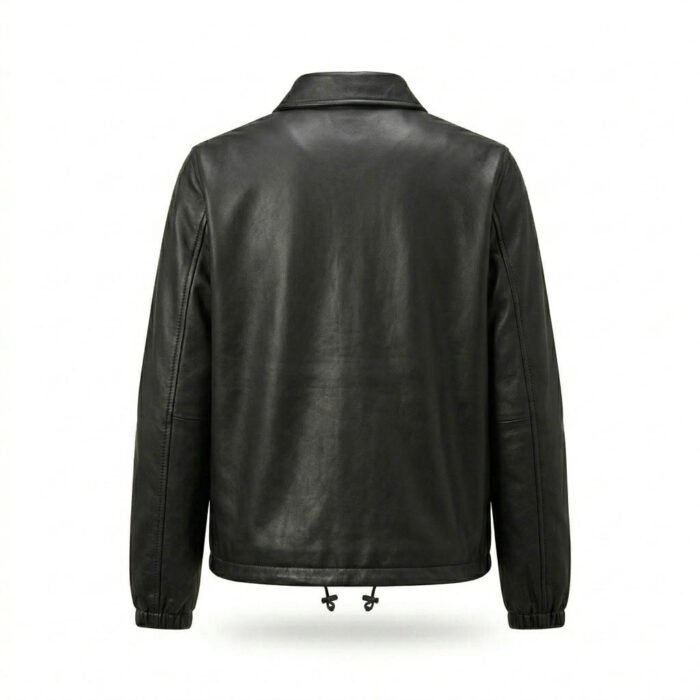 Streetwear Smooth Black Genuine Leather Coach Jacket for Women | MAS Leather Garments - Image 2