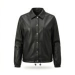 Streetwear Smooth Black Genuine Leather Coach Jacket for Women | MAS Leather Garments