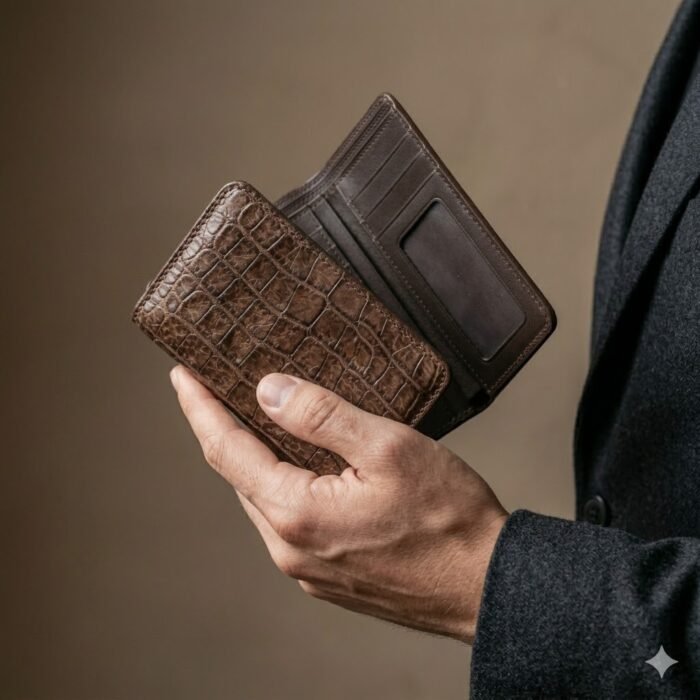 Luxury Brown Crocodile Embossed Wallet | MAS Leather Garments - Image 3