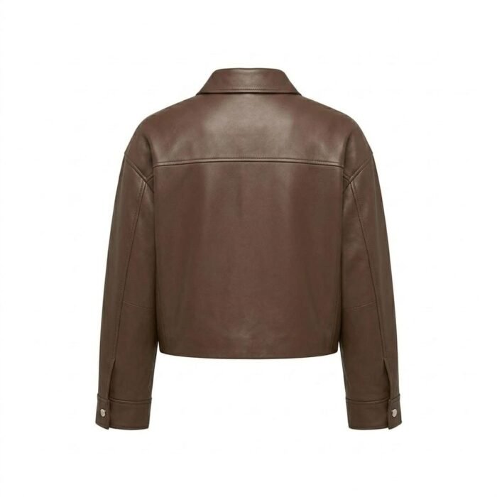 Minimalist Brown Genuine Leather Cropped Jacket for Women | MAS Leather Garments - Image 3