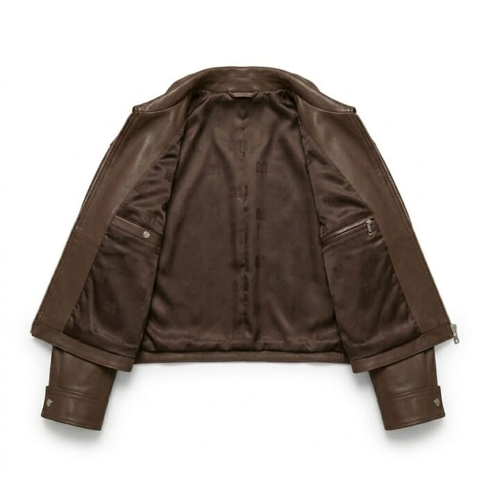 Minimalist Brown Genuine Leather Cropped Jacket for Women | MAS Leather Garments - Image 2