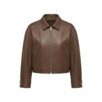 Minimalist Brown Genuine Leather Cropped Jacket for Women | MAS Leather Garments