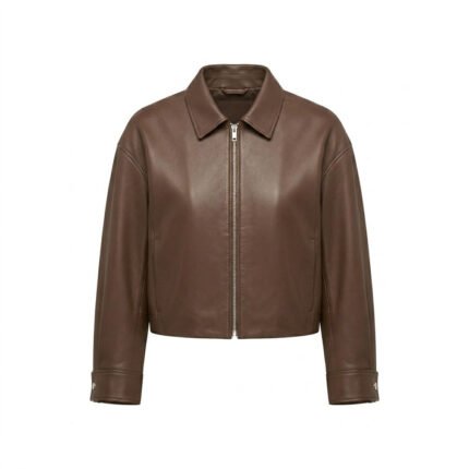 Minimalist Brown Genuine Leather Cropped Jacket for Women | MAS Leather Garments
