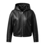 Sleek Black Genuine Leather Hooded Jacket for Women | MAS Leather Garments