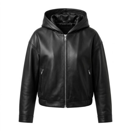 Sleek Black Genuine Leather Hooded Jacket for Women | MAS Leather Garments