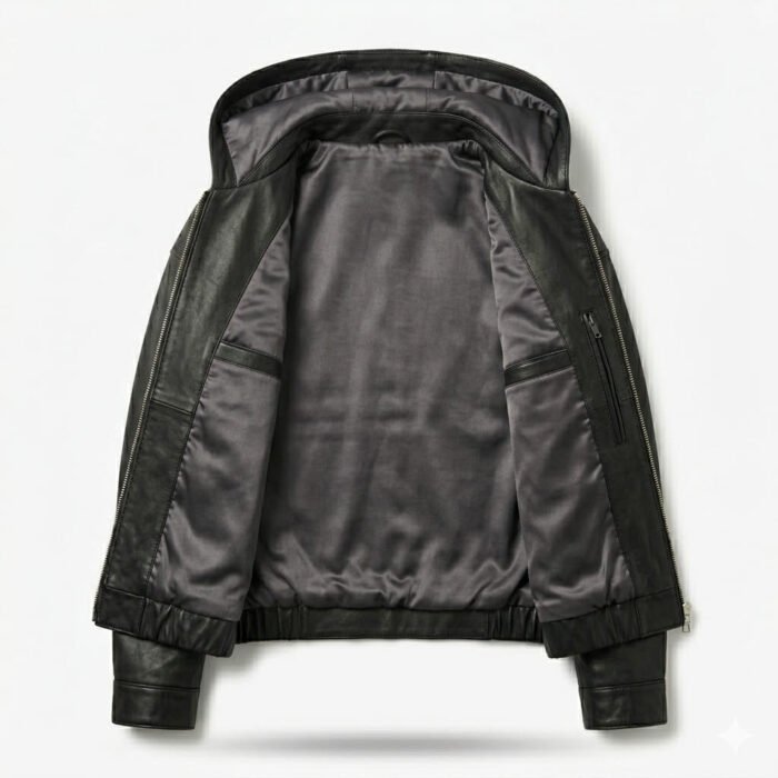 Sleek Black Genuine Leather Hooded Jacket for Women | MAS Leather Garments - Image 2