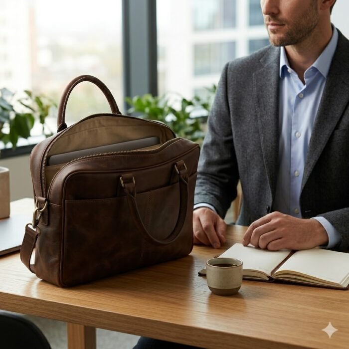 Premium Brown Genuine Leather Laptop Bag | MAS Leather Garments - Image 6
