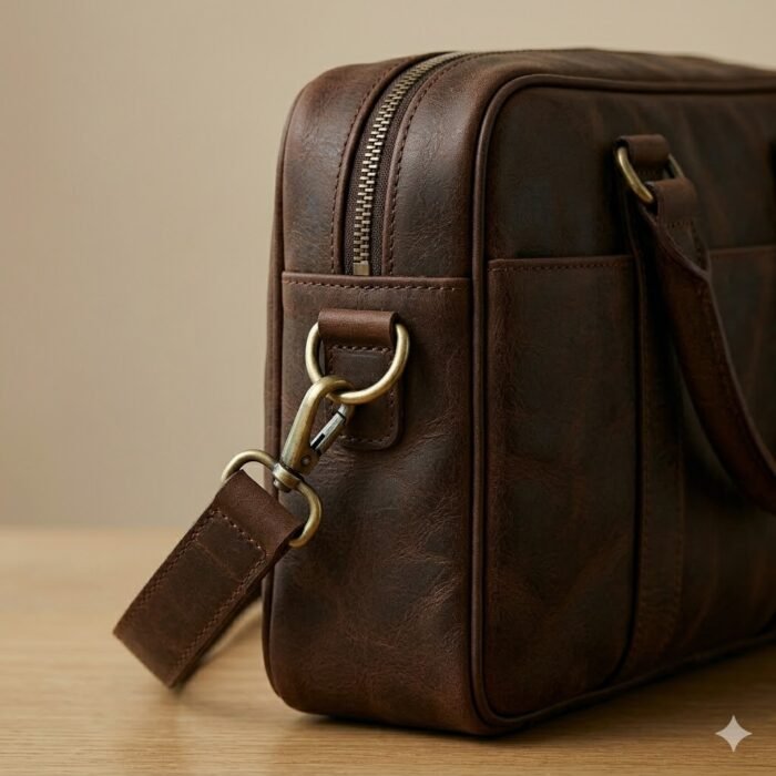 Premium Brown Genuine Leather Laptop Bag | MAS Leather Garments - Image 7