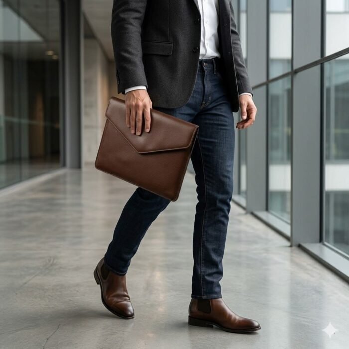 Handmade Genuine Leather Laptop Sleeves Men's Business Portfolio | MAS Leather Garments - Image 5