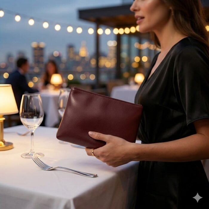 Luxury Burgundy Genuine Leather Clutch Bag Women's Evening Accessory | MAS Leather Garments - Image 2