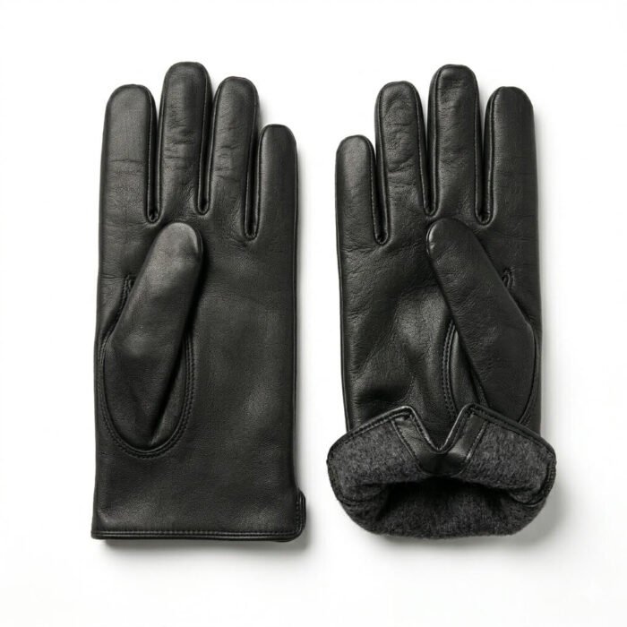 Handcrafted Black Genuine Leather Gloves Winter Accessory | MAS Leather Garments - Image 5