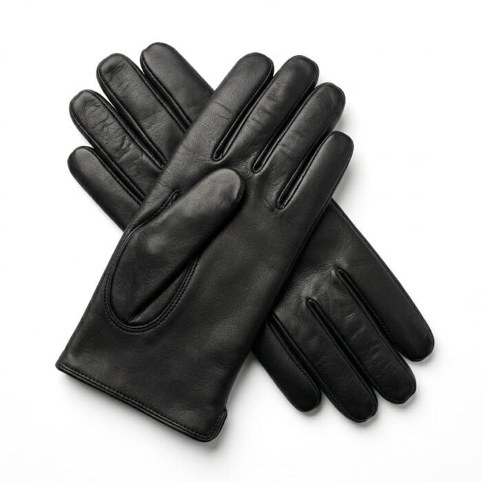 Handcrafted Black Genuine Leather Gloves Winter Accessory | MAS Leather Garments - Image 1