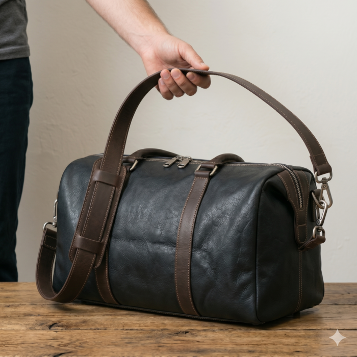 Premium Black Textured Leather Gym Bag | MAS Leather Garments - Image 5