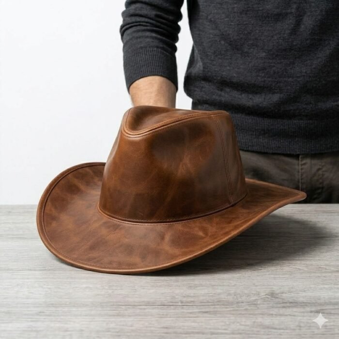 Handmade Refined Leather Hat Men's Fashion Accessory | MAS Leather Garments - Image 2