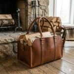 Premium Brown Genuine Leather Log Carriers Decorative Firewood Holder | MAS Leather Garments