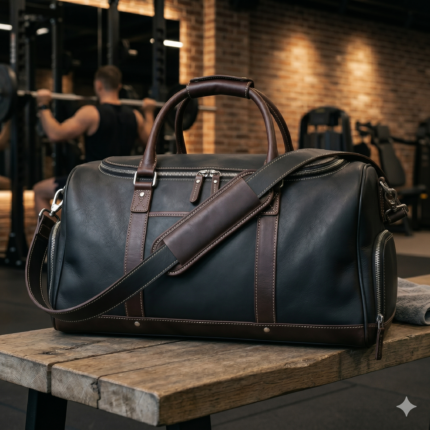 Premium Black Textured Leather Gym Bag | MAS Leather Garments