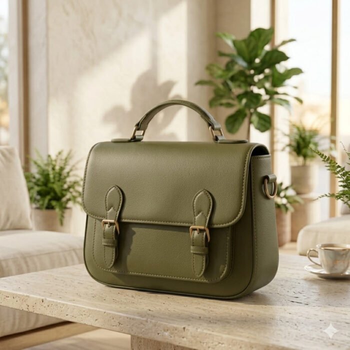 Handcrafted Olive Green Genuine Leather Satchel | MAS Leather Garments - Image 1
