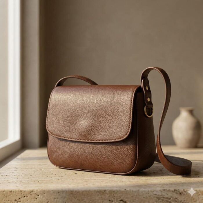 Handcrafted Brown Genuine Leather Shoulder Bag | MAS Leather Garments - Image 1