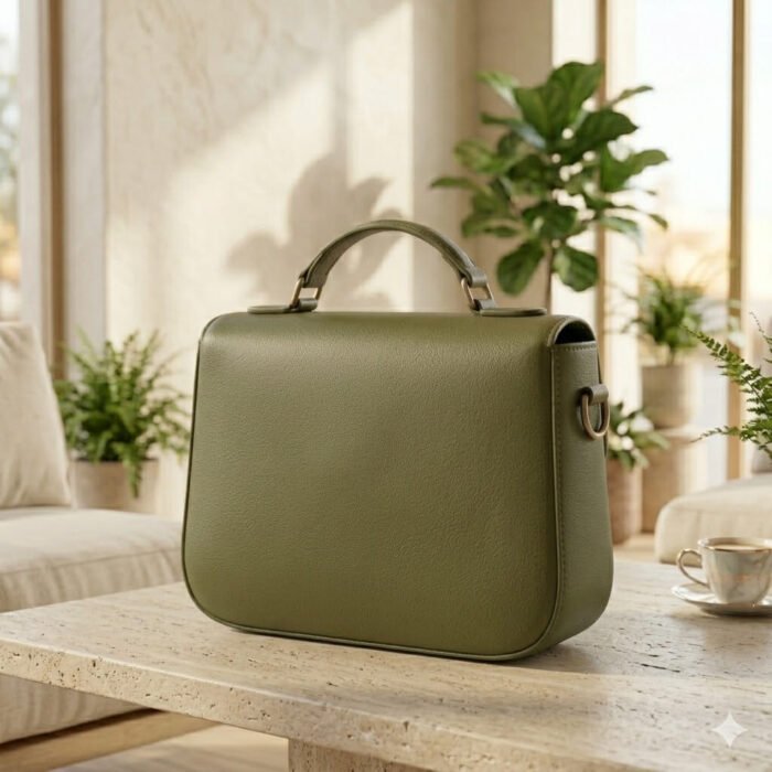 Handcrafted Olive Green Genuine Leather Satchel | MAS Leather Garments - Image 2