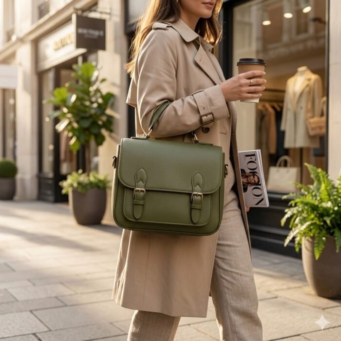 Handcrafted Olive Green Genuine Leather Satchel | MAS Leather Garments - Image 5