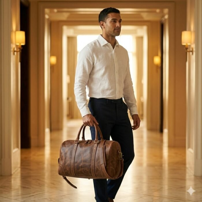 Premium Brown Distressed Genuine Leather Travel Bag | MAS Leather Garments - Image 8