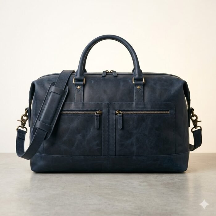 Premium Blue Genuine Leather Weekender Bag | MAS Leather Garments - Image 2