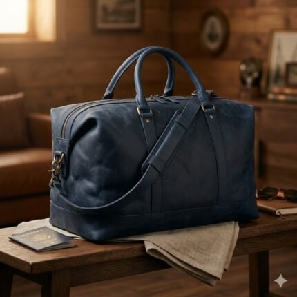 Premium Blue Genuine Leather Weekender Bag | MAS Leather Garments
