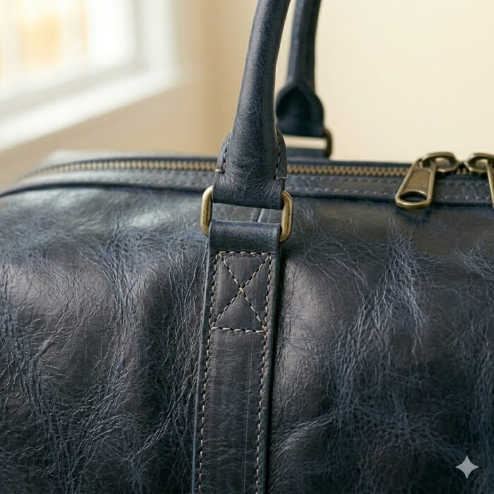 Premium Blue Genuine Leather Weekender Bag | MAS Leather Garments - Image 3