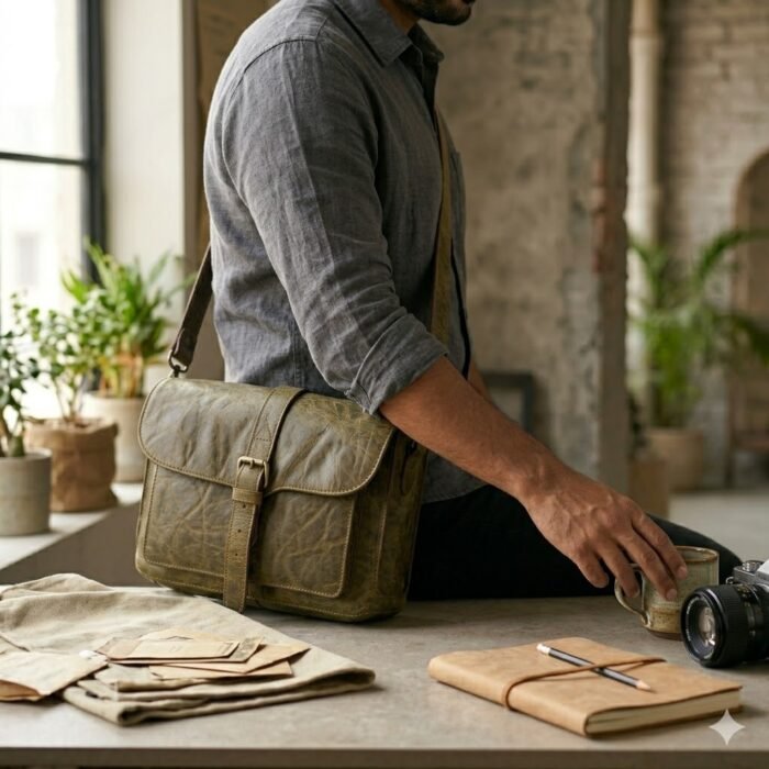 Premium Brown Genuine Leather Messenger Bag | MAS Leather Garments - Image 7