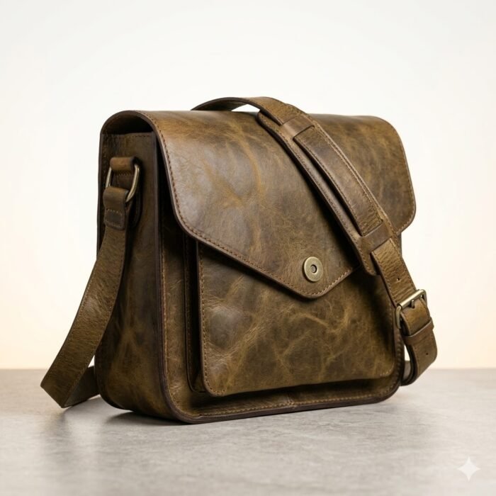 Premium Brown Genuine Leather Messenger Bag | MAS Leather Garments - Image 1