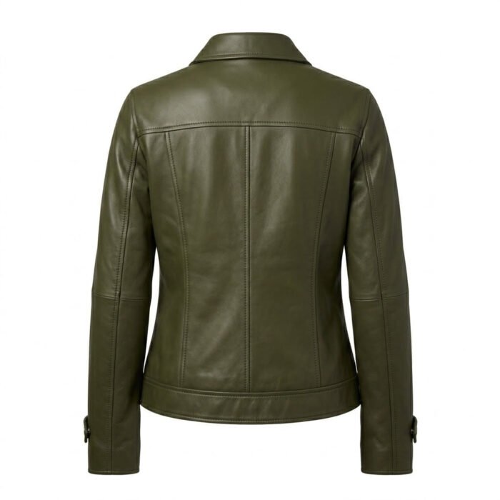 Structured Utility Olive Green Leather Military Jacket for Women | MAS Leather Garments - Image 3