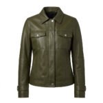 Structured Utility Olive Green Leather Military Jacket for Women | MAS Leather Garments