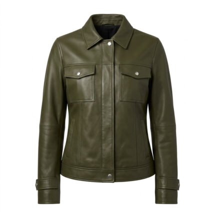 Structured Utility Olive Green Leather Military Jacket for Women | MAS Leather Garments