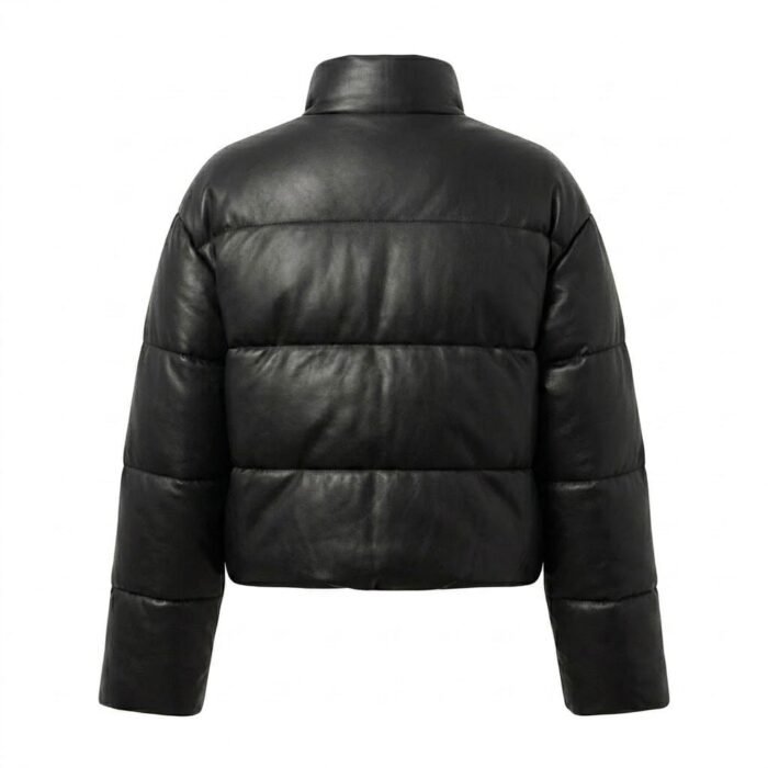 Winter Comfort Black Genuine Leather Puffer Jacket for Women | MAS Leather Garments - Image 2
