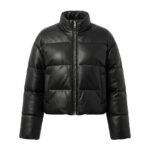 Winter Comfort Black Genuine Leather Puffer Jacket for Women | MAS Leather Garments