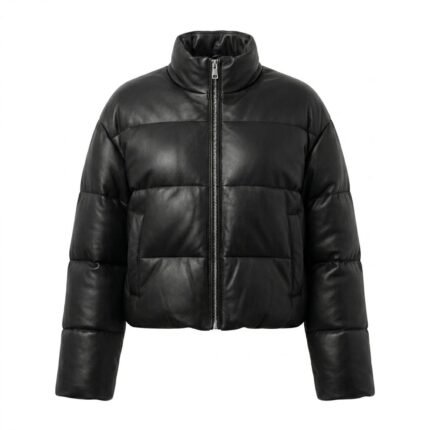 Winter Comfort Black Genuine Leather Puffer Jacket for Women | MAS Leather Garments