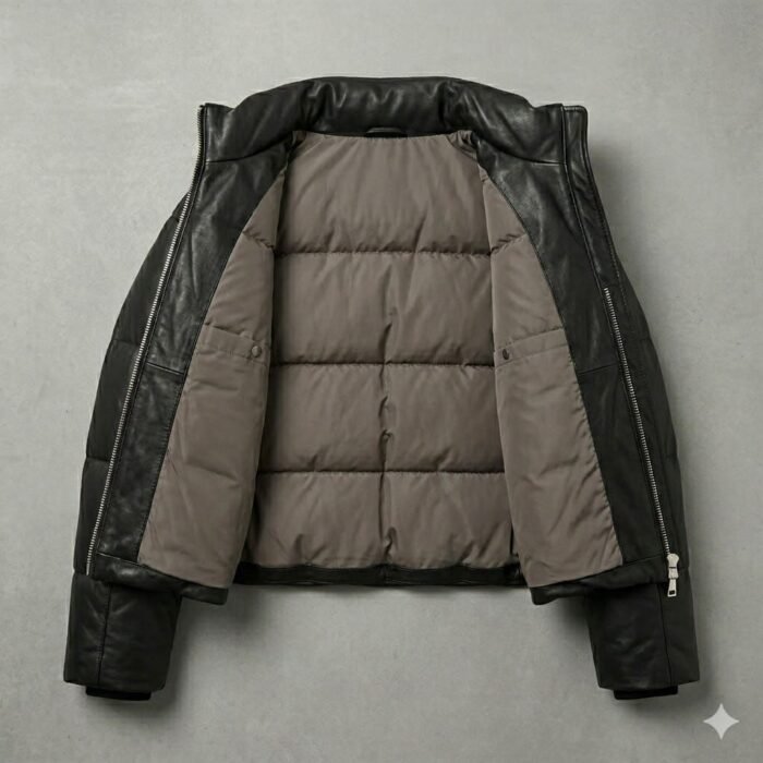 Winter Comfort Black Genuine Leather Puffer Jacket for Women | MAS Leather Garments - Image 3