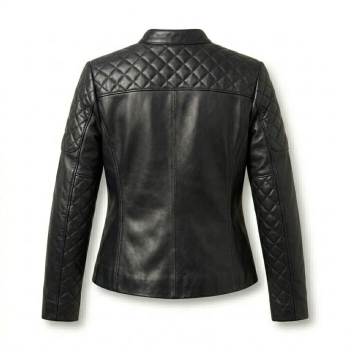 Elegant Black Diamond Quilted Jacket for Women | MAS Leather Garments - Image 2