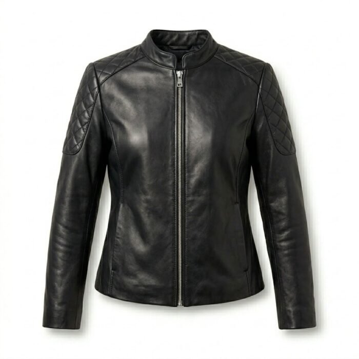 Elegant Black Diamond Quilted Jacket for Women | MAS Leather Garments - Image 1