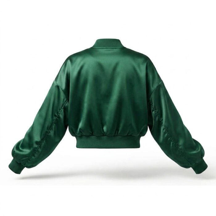 Premium Green Silk Satin Jacket For Women Bomber Style | MAS Leather Garments - Image 2