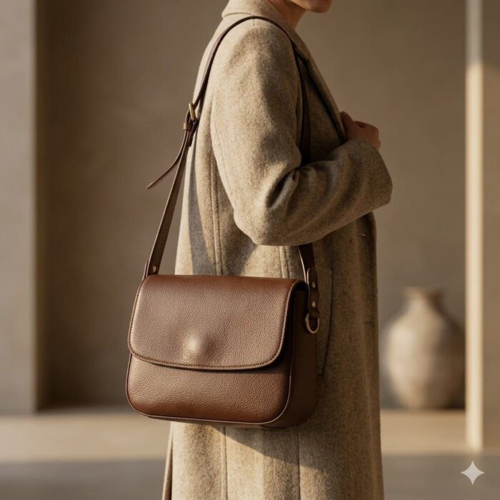 Handcrafted Brown Genuine Leather Shoulder Bag | MAS Leather Garments - Image 2