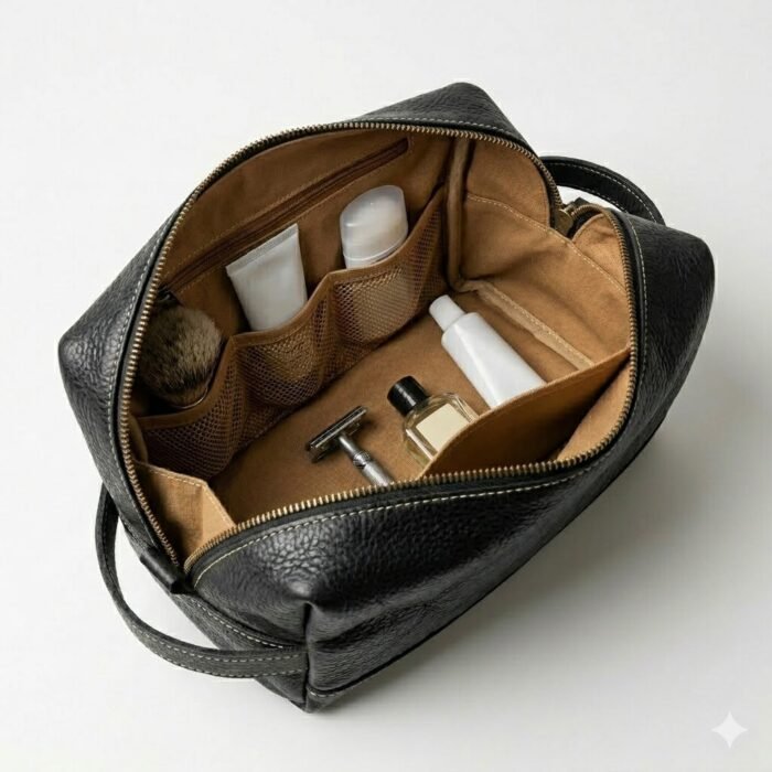 Premium Black Genuine Leather Toiletry Bag | MAS Leather Garments - Image 4