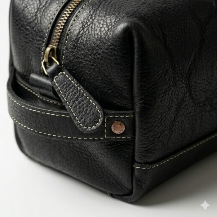 Premium Black Genuine Leather Toiletry Bag | MAS Leather Garments - Image 2
